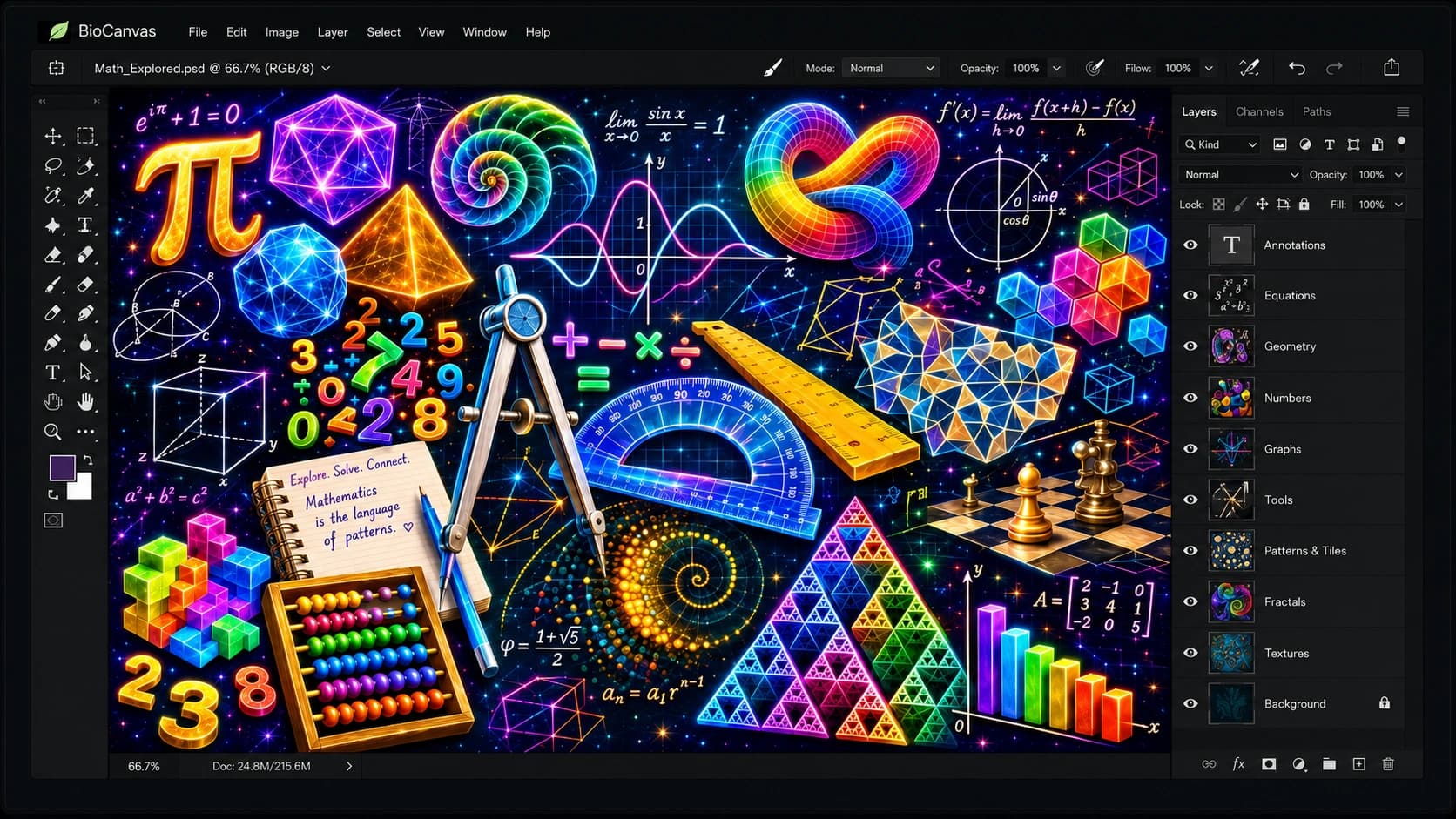 Maths learning world with visual problem-solving elements